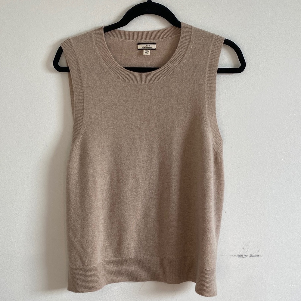 Like New J. Crew Beige 100% Cashmere Sleeveless Knit sweater